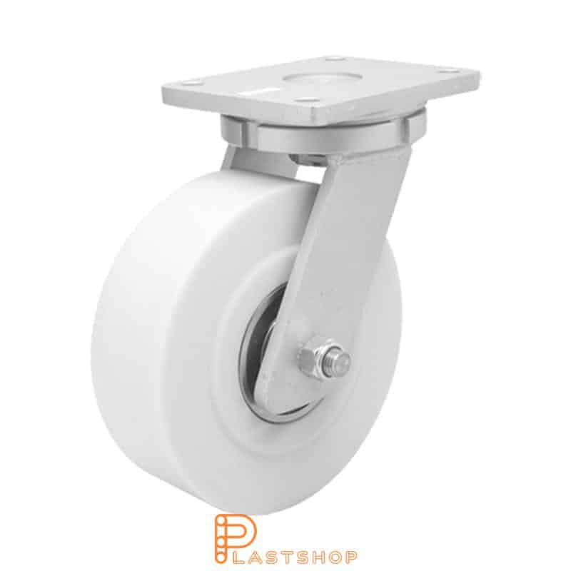 Link wheel without brake, plate, wheel diameter 250 mm, building height 314 mm, hard wheel in solid PA6 C, 5000 kg load capacity, double ball bearing