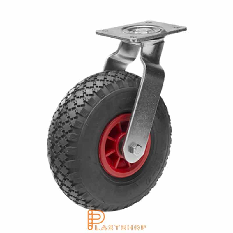 Link wheel without brake, flat, wheel diameter 260 mm, building height 320 mm, hub in PP with soft track in air rubber in svart. 100 kg load capacity, roller bearings