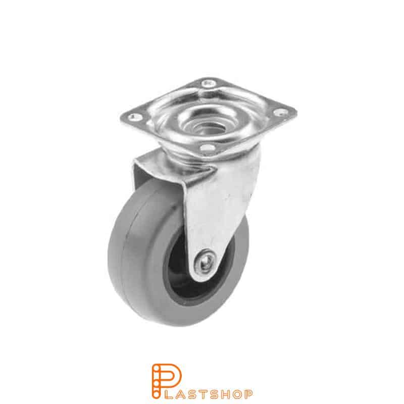 Link wheel without brake, plate, wheel diameter 50 mm, building height 64 mm, hub in PP with soft band in PUR in grå. 40 kg load capacity, slide bearing