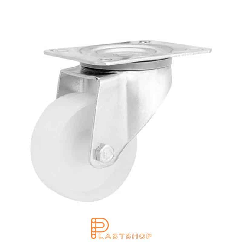 Link wheel without brake, plate, wheel diameter 80 mm, building height 108 mm, hard wheel in solid PP, 120 kg load capacity, slide bearing