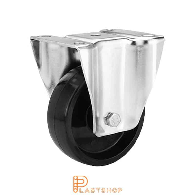 Heat-resistant fixed bracket, flat, wheel diameter 100 mm, building height 128 mm, hard wheel in solid phenolic, 140 kg load capacity, slide bearing