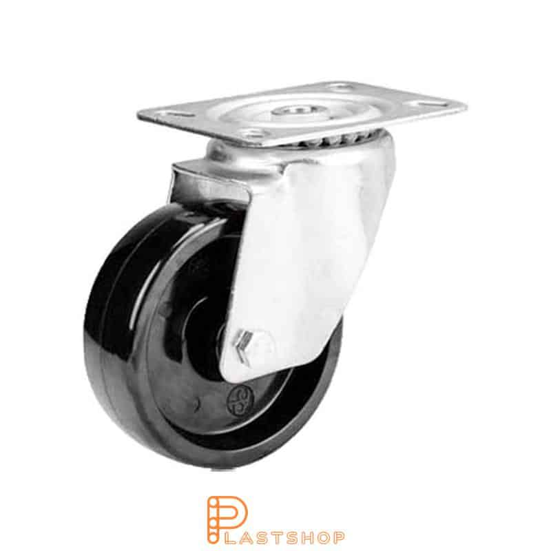 Heat-resistant link wheel without brake, flat, wheel diameter 100 mm, building height 128 mm, hard wheel in solid phenolic, 140 kg load capacity, slide bearing