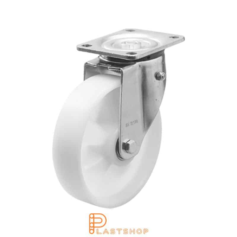 Rueda de retorno, placa, diámetro de la rueda 160 mm, altura de construcción 199 mm, rueda dura de PA6 maciza, 300 kg de carga, cojinetes dobles