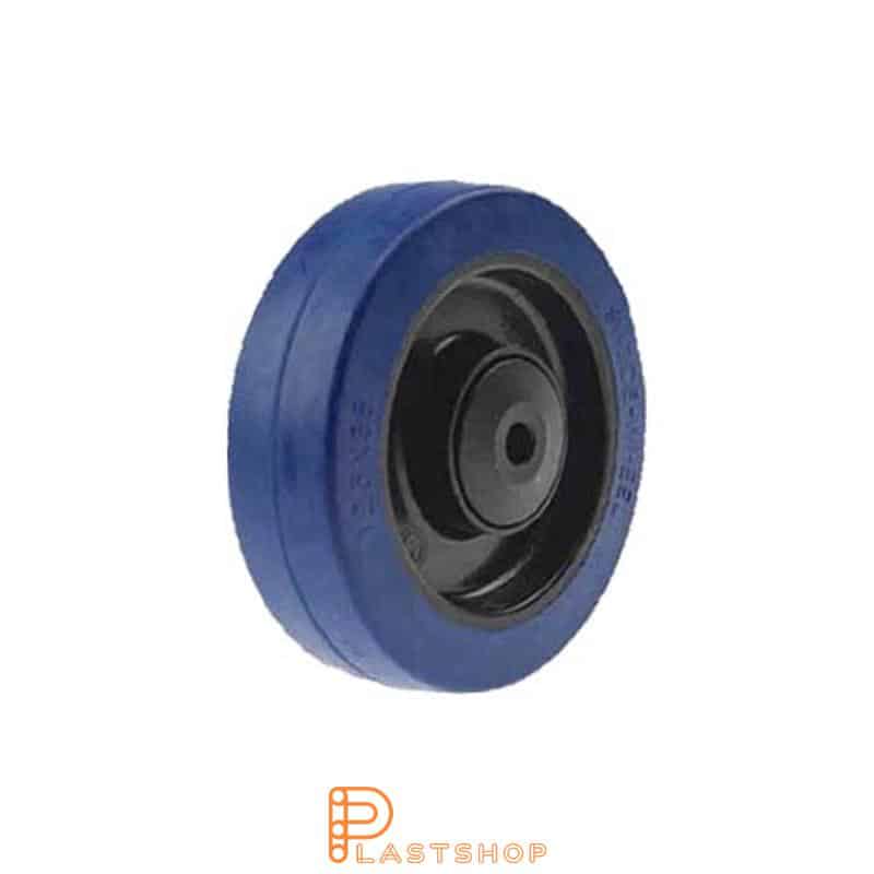 Wheel 100 mm, 160 kg load capacity, with hub in PA6 and soft track in ElastoGum in blå, ball bearing
