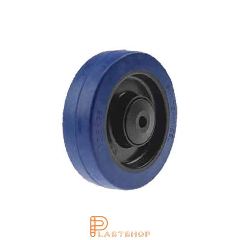 Wheel 100 mm, 160 kg load capacity, with hub in PA6 and soft track in ElastoGum in blå, ball bearing