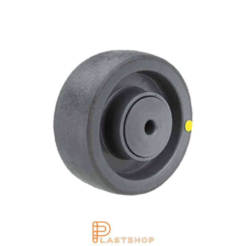 Rueda 100 mm, 160 kg de carga, con buje en PA6 y banda suave en PUR de color gris, rodamiento de bolas