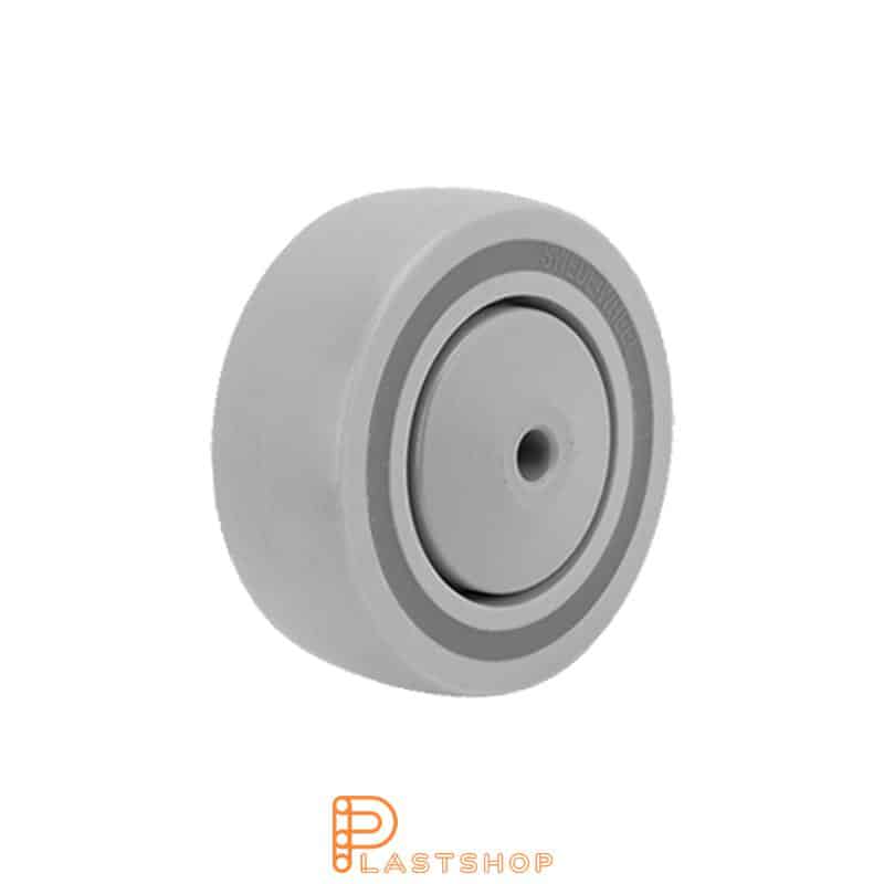 Rueda 100 mm, 225 kg de carga, en PP macizo de color gris, rodamiento de bolas