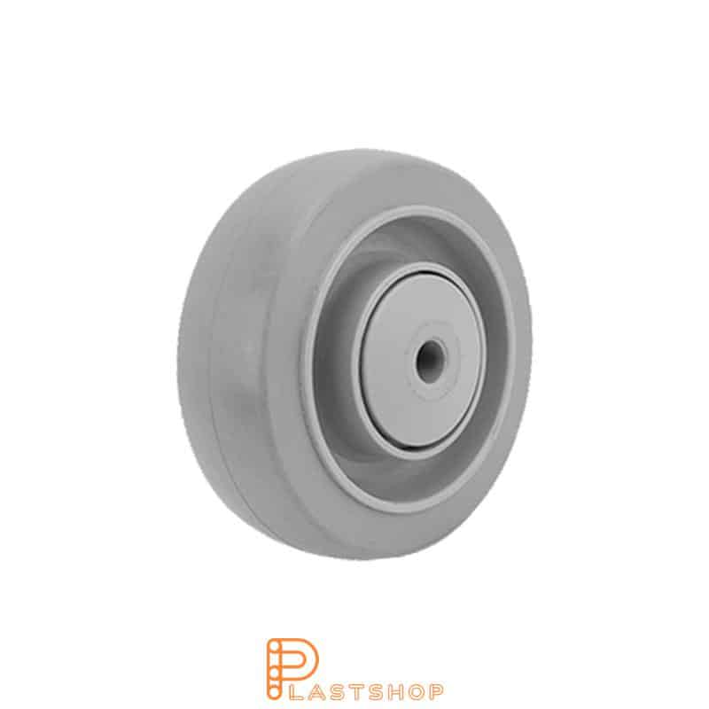 Wheel 100 mm, 225 kg load capacity, with hub in PA6 and soft track in ElastoGum in grå, ball bearing