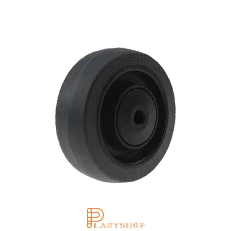 Hjul 100 mm, 225 kg bärighet, med nav i PA6 och mjuk bana i ElastoGum i grå färg, kullager