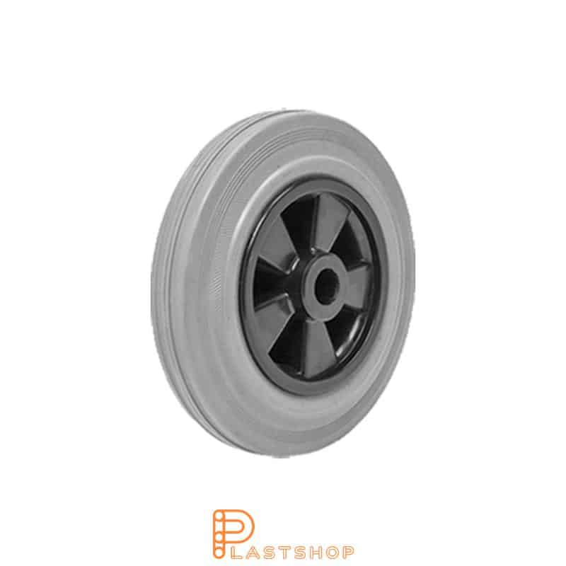 Wheel 125 mm, 100 kg capacity, with hub in PP and soft tread in rubber in grå, slide bearing