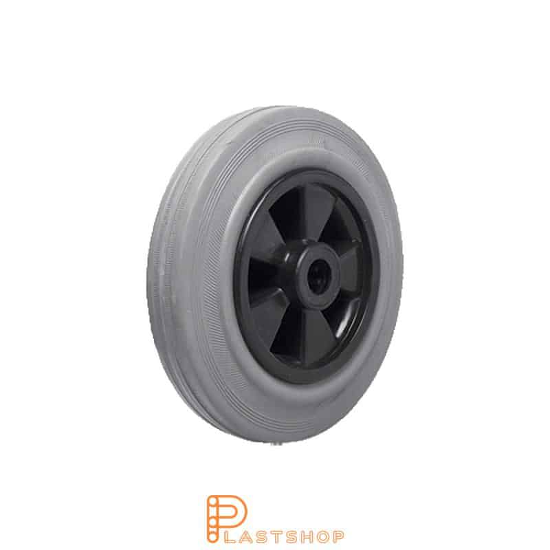 Wheel 125 mm, 100 kg capacity, with hub in PP and soft tread in rubber in grå, roller bearing