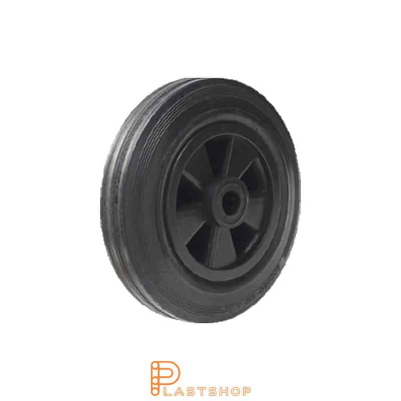 Wheel 125 mm, 100 kg capacity, with hub in PP and soft tread in rubber in black color, roller bearing