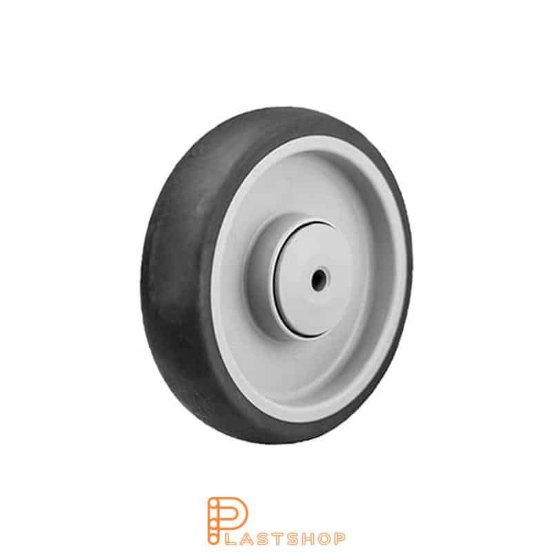 Pyörä 125 mm, 100 kg kantavuus, navassa PP:ä ja pehmeä ura TPE:ssä harmaassa värissä, kuulalaakeri