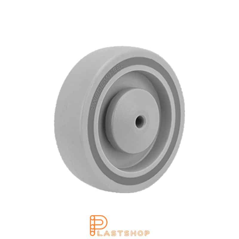 Wheel 125 mm, 225 kg capacity, in solid PP in grå, ball bearing