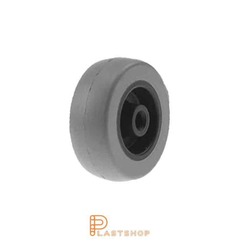Rueda 50 mm, 40 kg de carga, con buje en PP y banda suave en PUR de color gris, rodamiento de deslizamiento