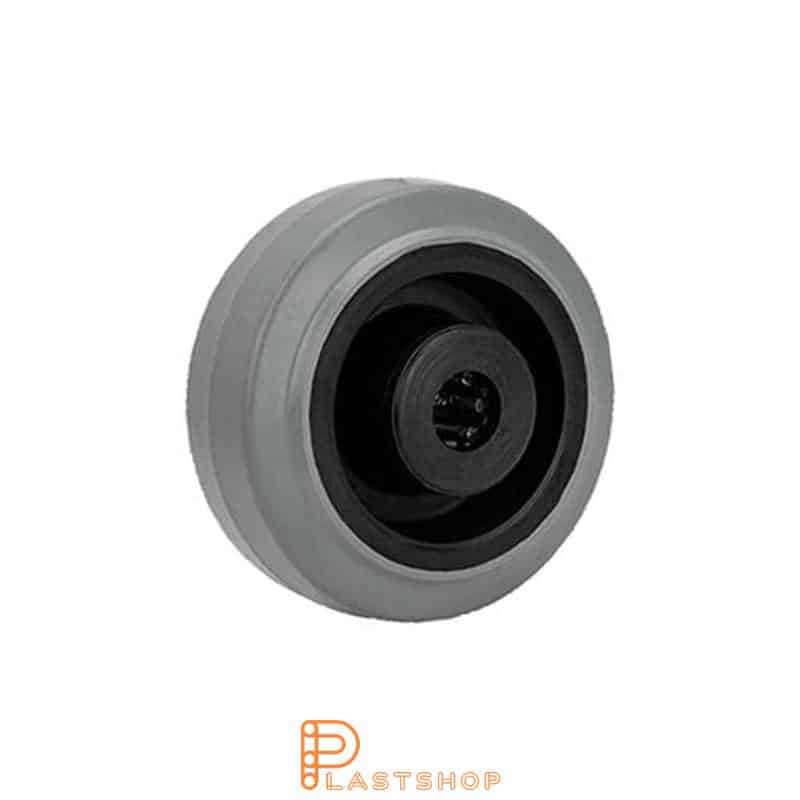 Wheel 80 mm, 100 kg capacity, with hub in PA6 and soft tread in ElastoGum in grå, roller bearing