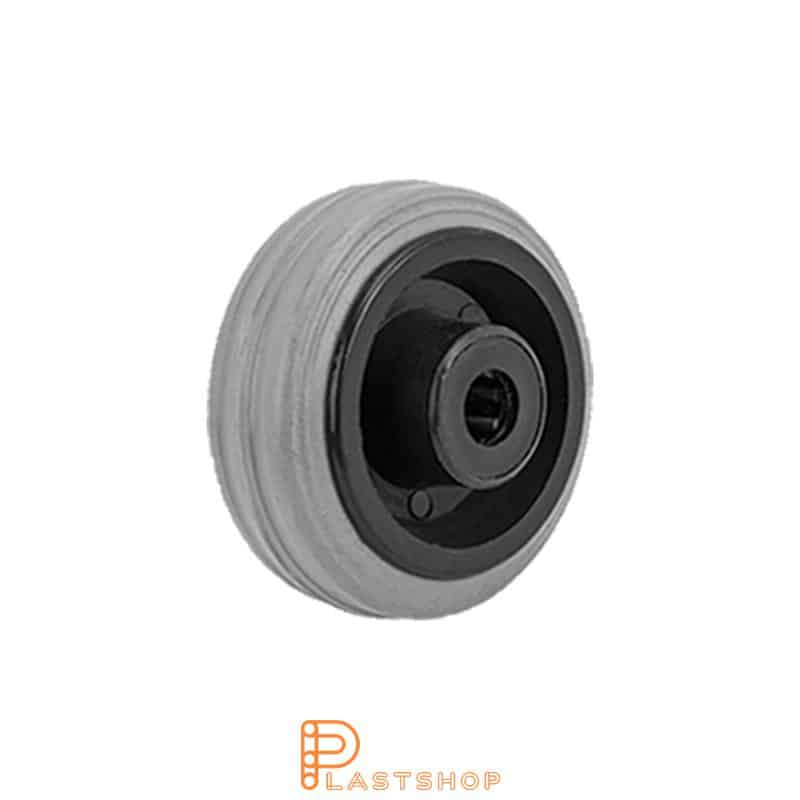 Rueda 80 mm, 50 kg de carga, con buje en PP y banda suave en goma de color gris, rodamiento de rodillos