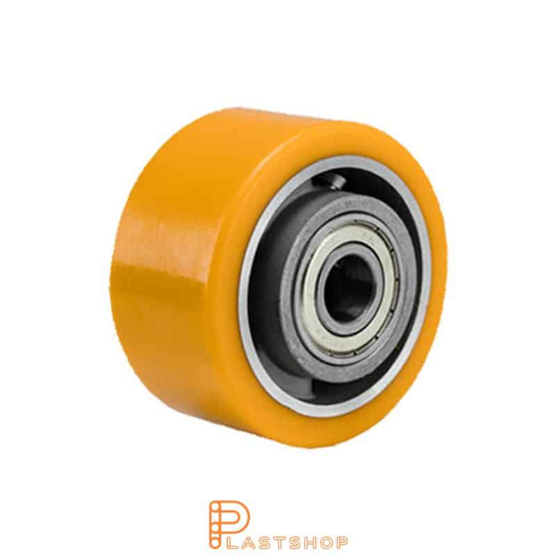 Industrihjul 100 mm, 400 kg bärighet, med nav i aluminium och mjuk bana i PUR i orange färg, dubbla kullager