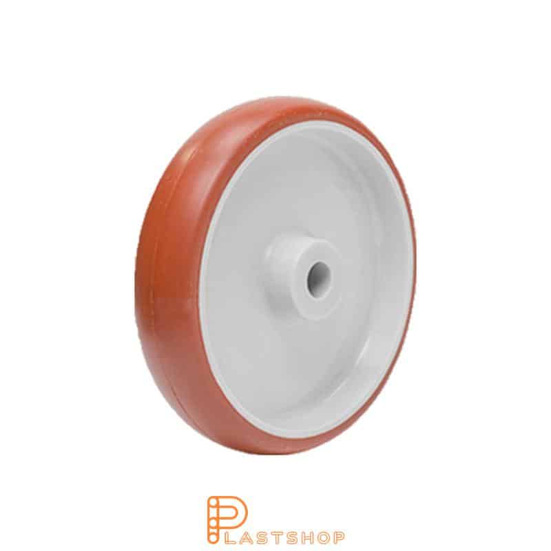 Rueda industrial 150 mm, 600 kg de carga, con buje en PA6 y banda suave en PUR de color rojo, rodamiento de deslizamiento