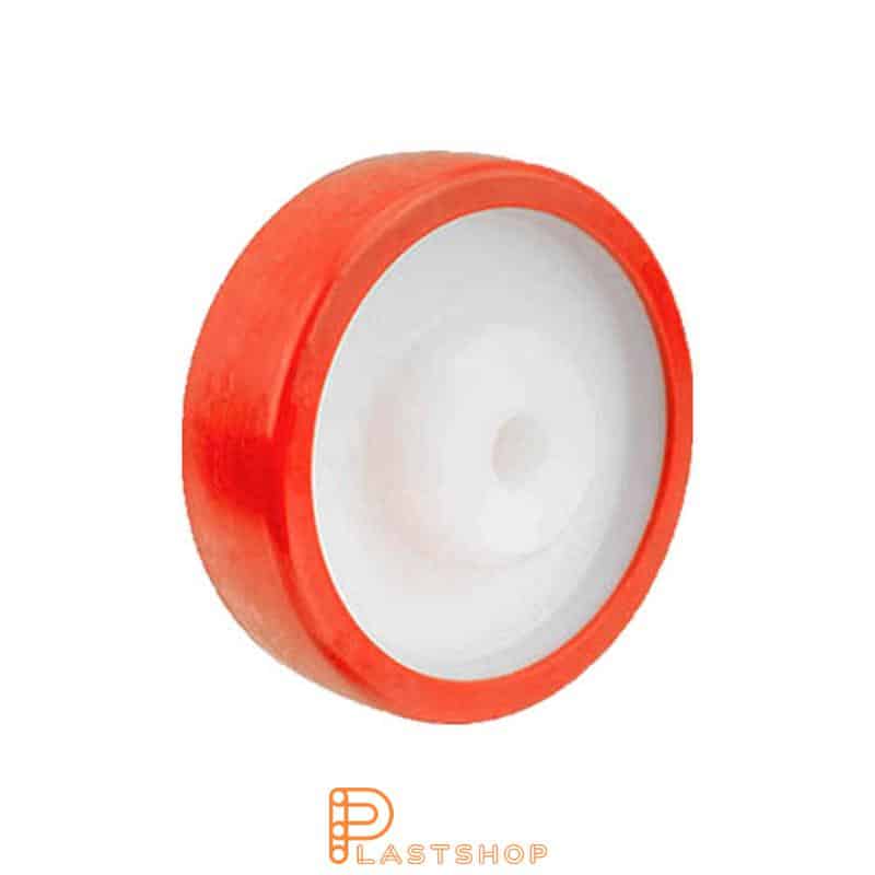 Rueda industrial 150 mm, 600 kg de carga, con buje en PA6 y banda suave en PUR de color rojo, rodamiento de rodillos