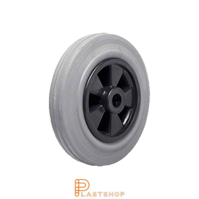 Industrial wheel 160 mm, 135 kg capacity, with hub in PP and soft tread in rubber in grå, roller bearing