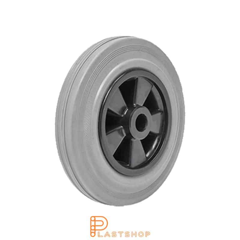 Industrial wheel 200 mm, 205 kg capacity, with hub in PP and soft tread in rubber in grå, slide bearing