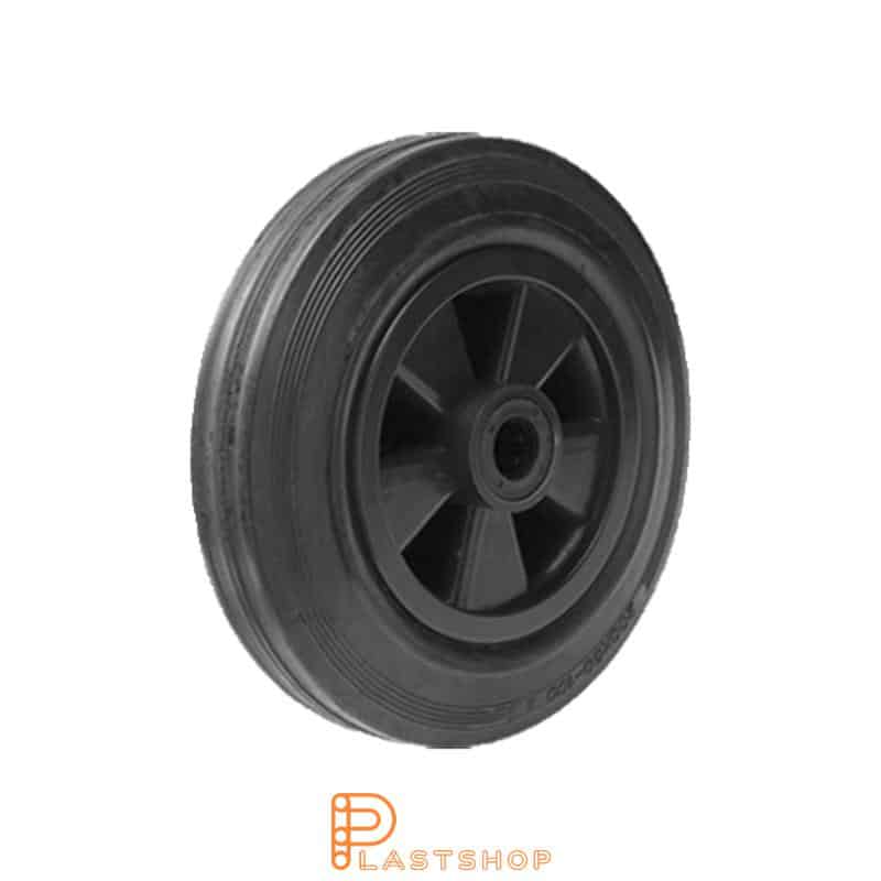 Rueda industrial 200 mm, 205 kg de carga, con buje en PP y banda suave en goma de color negro, rodamiento de rodillos