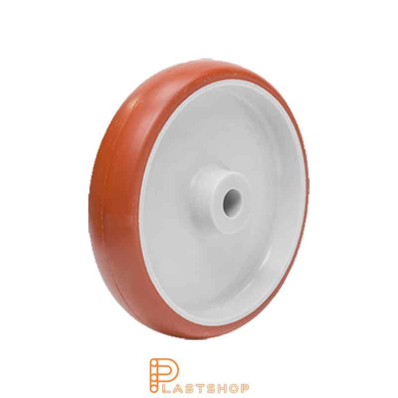 Rueda industrial 200 mm, 380 kg de carga, con buje en PA6 y banda suave en PUR de color rojo, rodamiento de deslizamiento