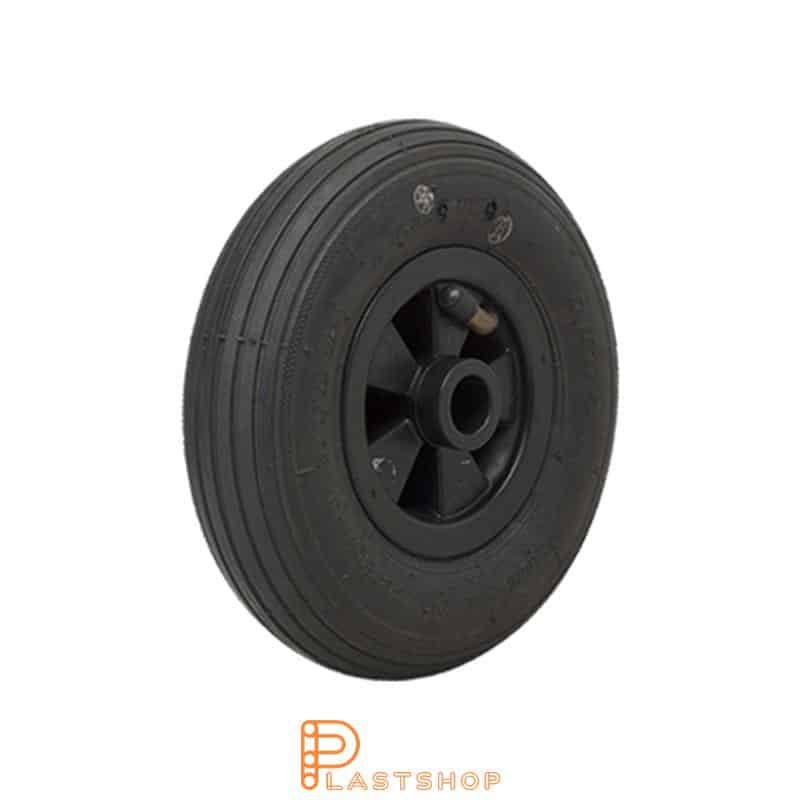 Industrial wheel 200 mm, 75 kg capacity, with hub in PP and soft tread in air rubber in svart, slide bearing