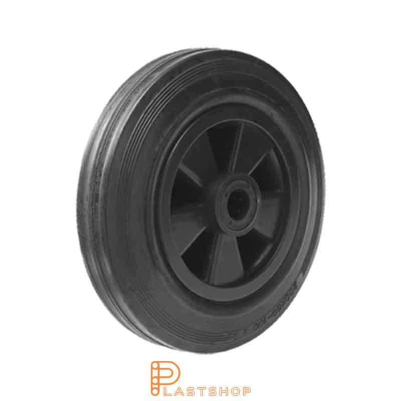 Industrial wheel 250 mm, 295 kg capacity, with hub in PP and soft tread in rubber in svart, roller bearing