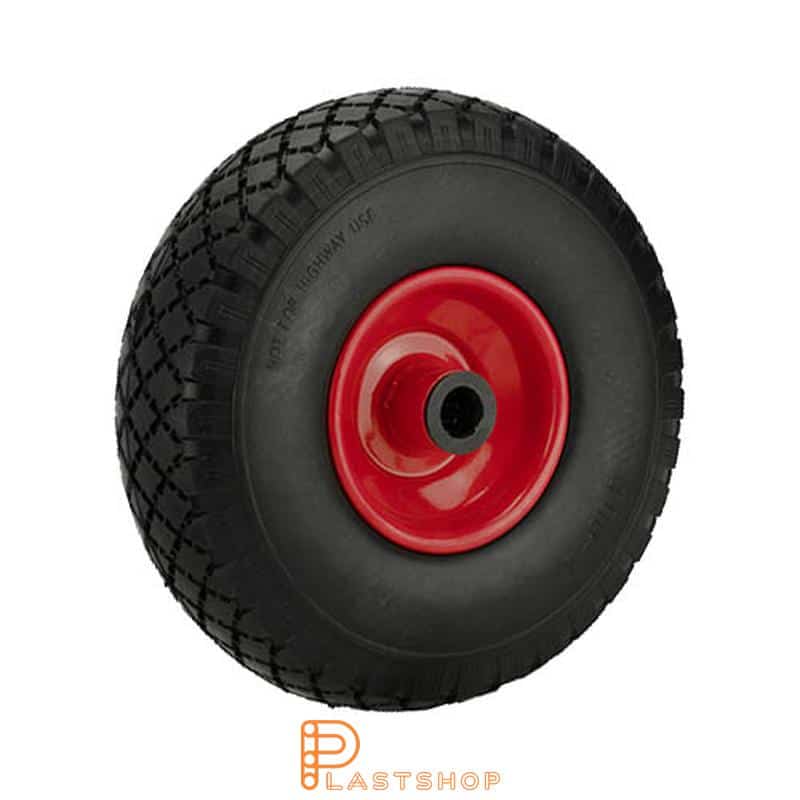 Rueda industrial 260 mm, 100 kg de carga, con buje en chapa y banda suave en espuma de PUR de color negro, cojinete de rodadura