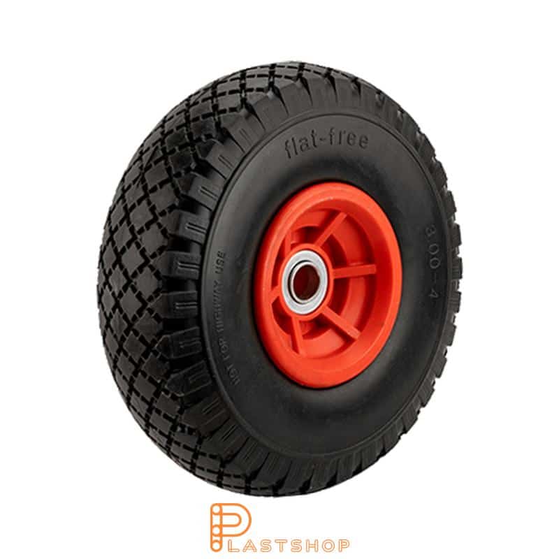 Industrihjul 260 mm, 85 kg bärighet, med nav i PP och mjuk bana i PUR-foam i svart färg, kullager