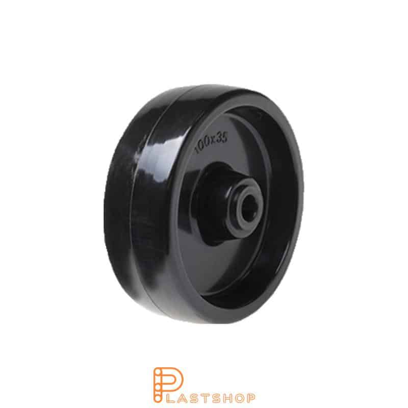 Heat-resistant wheel 100 mm, 170 kg capacity, in solid phenolic resin in black color, slide bearing