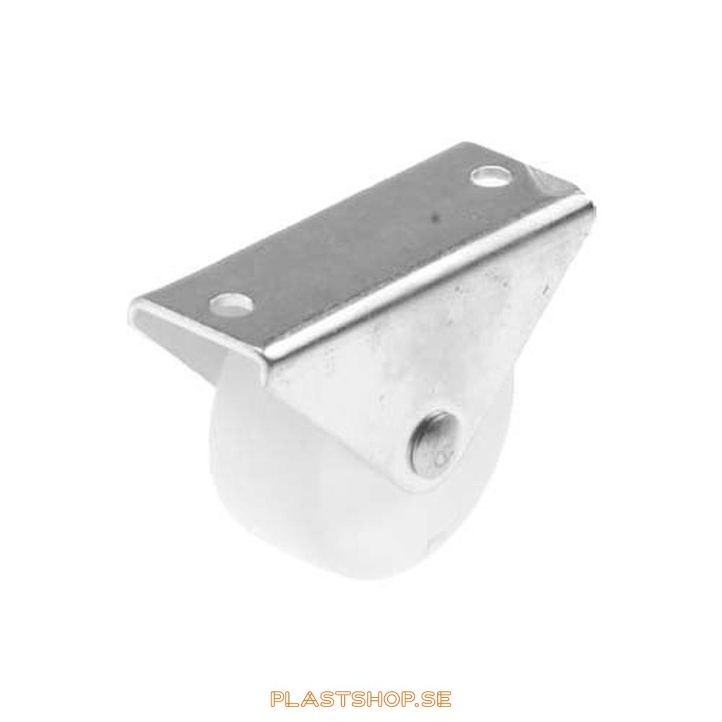 Hjul, platta, hjuldiameter 40 mm, bygghöjd 43 mm, hårt hjul i massiv Polypropen (PP), natur färg. 40 kg bärighet, nitad axel