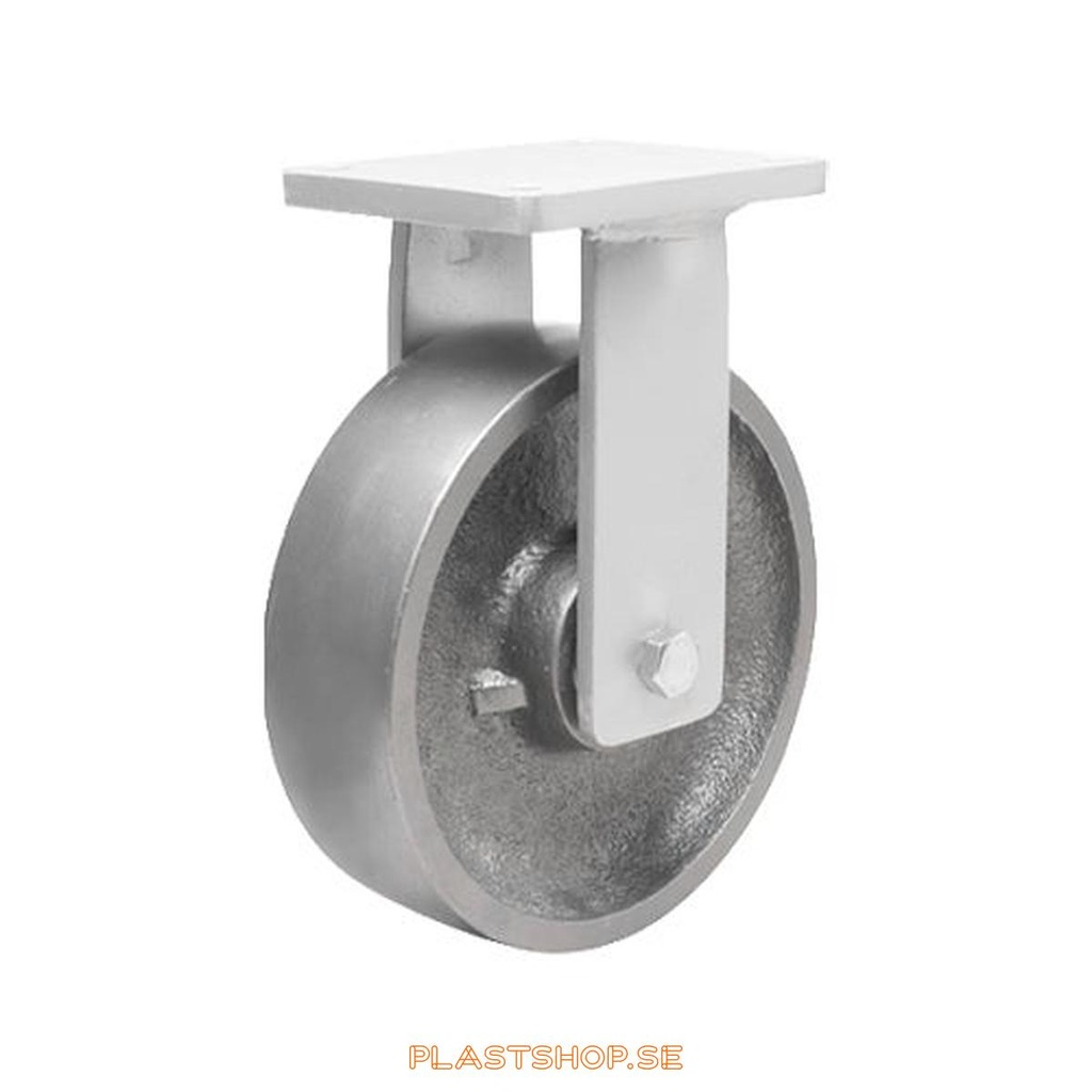 Fixed bracket, plate, wheel diameter 150 mm, building height 212 mm, hard wheel in solid Stål. 2000 kg load capacity, dubbla ball bearings