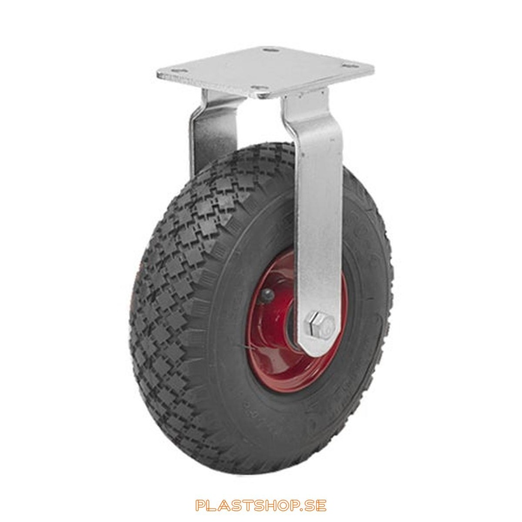 Fixed bracket, plate, wheel diameter 260 mm, building height 320 mm, hard wheel in solid Luftgummihjul, svart. 100 kg load capacity, dubbla ball bearings