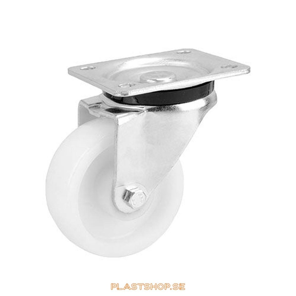 Link wheel, without brake, plate, wheel diameter 100 mm, building height 130 mm, hard wheel in solid Nylon PA6, vit. 400 kg load capacity, roller bearings