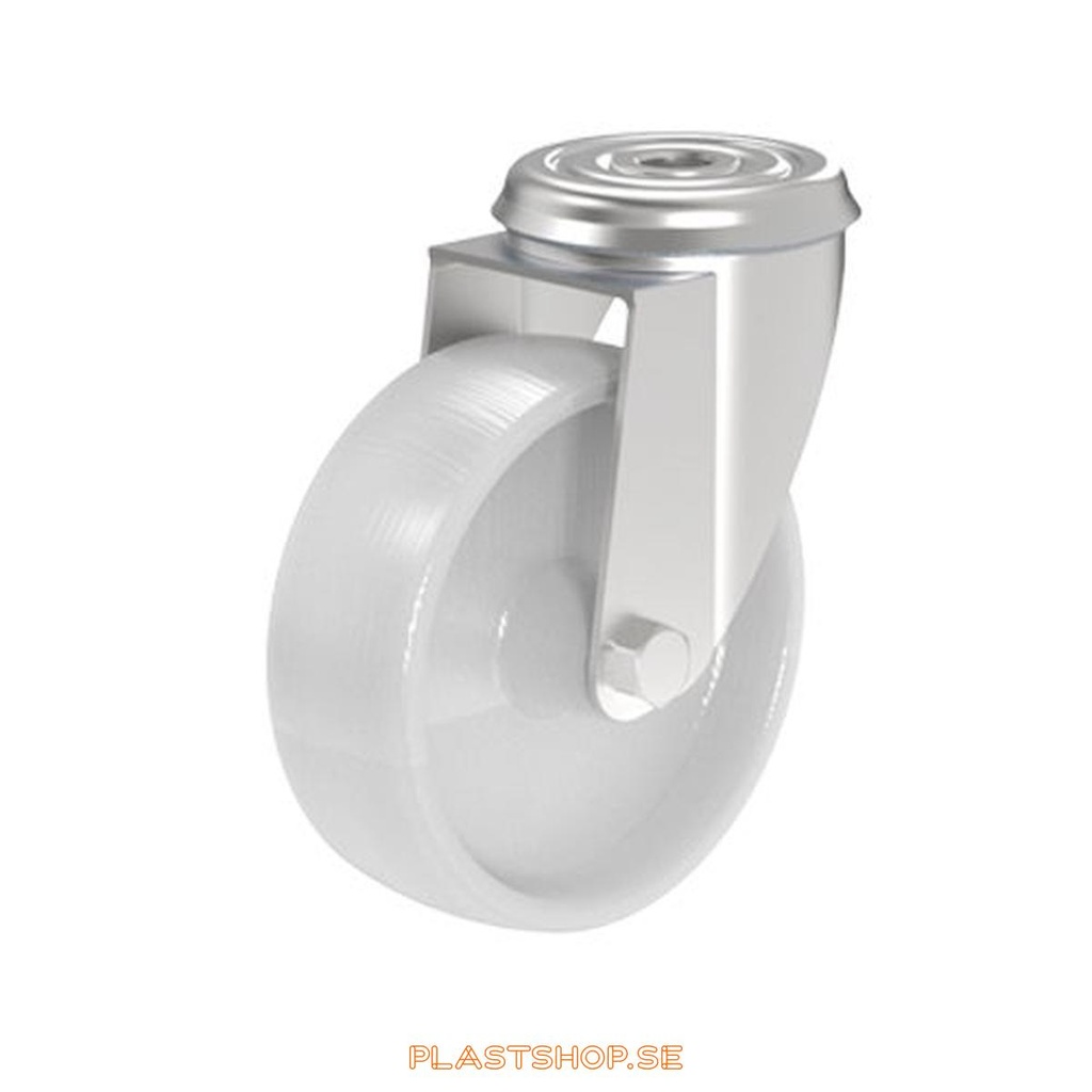 Link wheel, without brake, center hole, wheel diameter 100 mm, building height 127 mm, hard wheel in solid Nylon PA6, vit. 130 kg load capacity, slide bearings