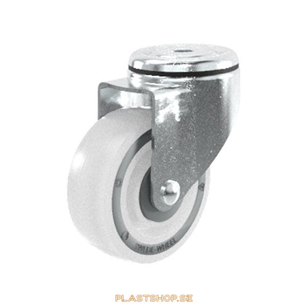 Link wheel, without brake, center hole, wheel diameter 100 mm, building height 132 mm, hard wheel in solid Polypropen (PP), natur. 170 kg load capacity, ball bearings