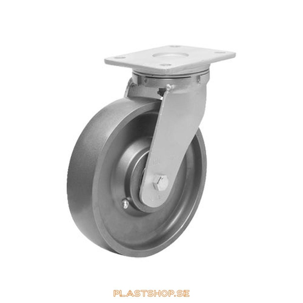 Link wheel, without brake, plate, wheel diameter 100 mm, building height 145 mm, hard wheel in solid Stål. 800 kg load capacity, dubbla ball bearings