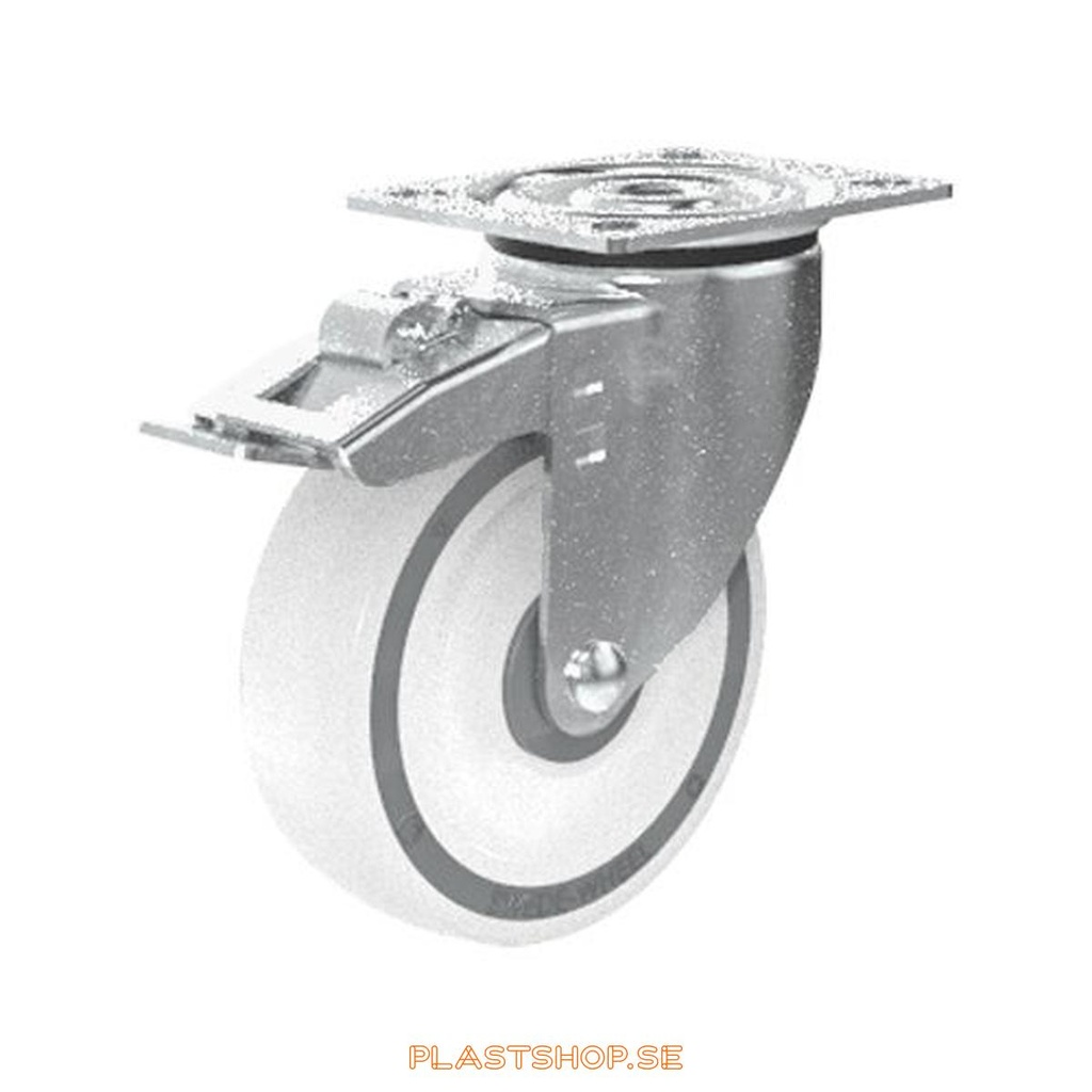 Link wheel, med riktspärr, plate, wheel diameter 125 mm, building height 157 mm, hard wheel in solid Polypropen (PP), natur. 160 kg load capacity, ball bearings