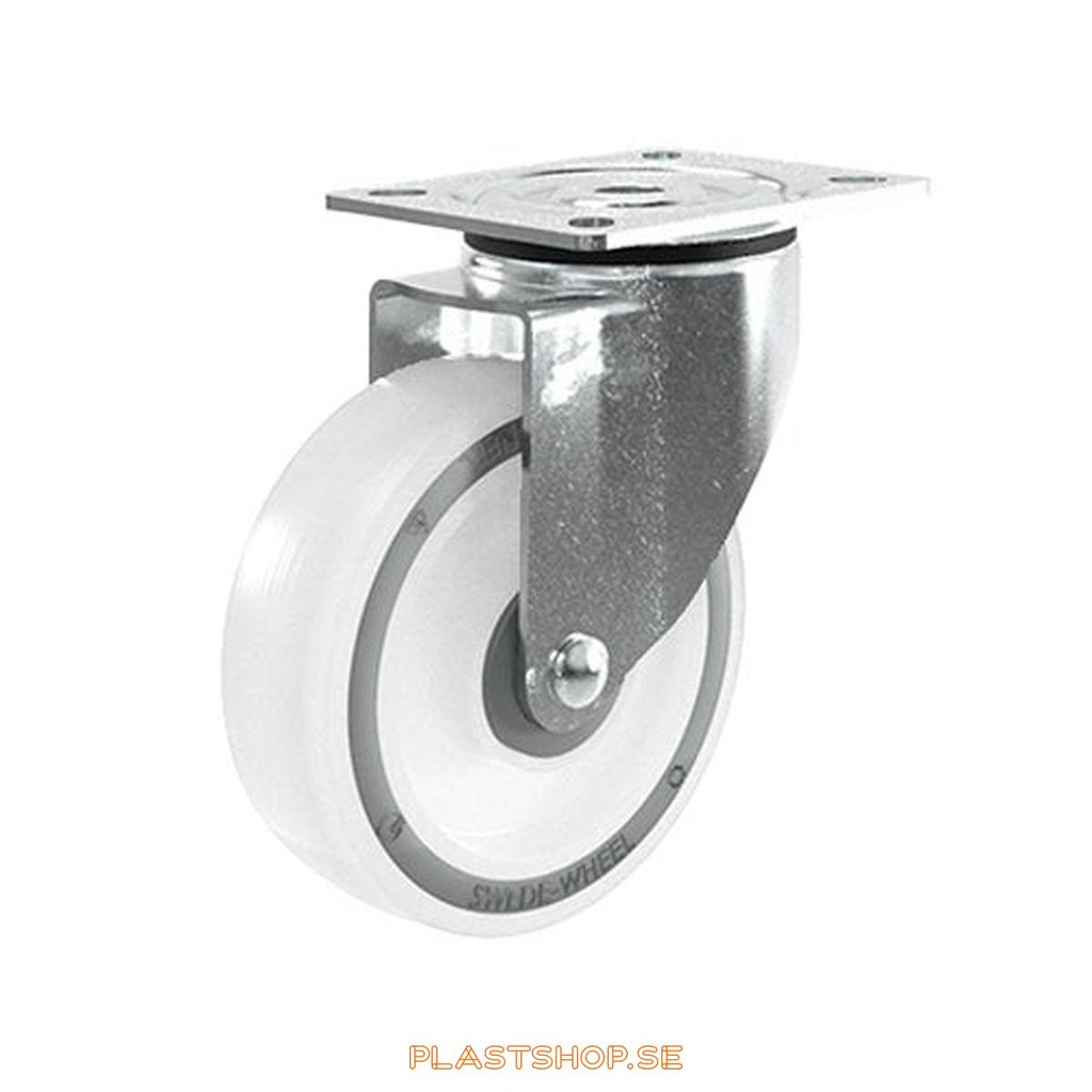 Link wheel, with total brake, plate, wheel diameter 125 mm, building height 157 mm, hard wheel in solid Polypropen (PP), natur. 200 kg load capacity, ball bearings