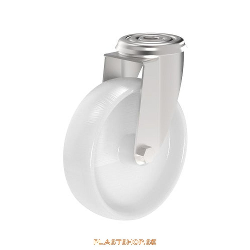 Link wheel, without brake, center hole, wheel diameter 125 mm, building height 155 mm, hard wheel in solid Nylon PA6, vit. 130 kg load capacity, slide bearings