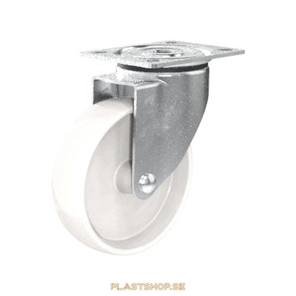 Link wheel, without brake, plate, wheel diameter 125 mm, building height 157 mm, hard wheel in solid Polypropen (PP), natur. 150 kg load capacity, slide bearings