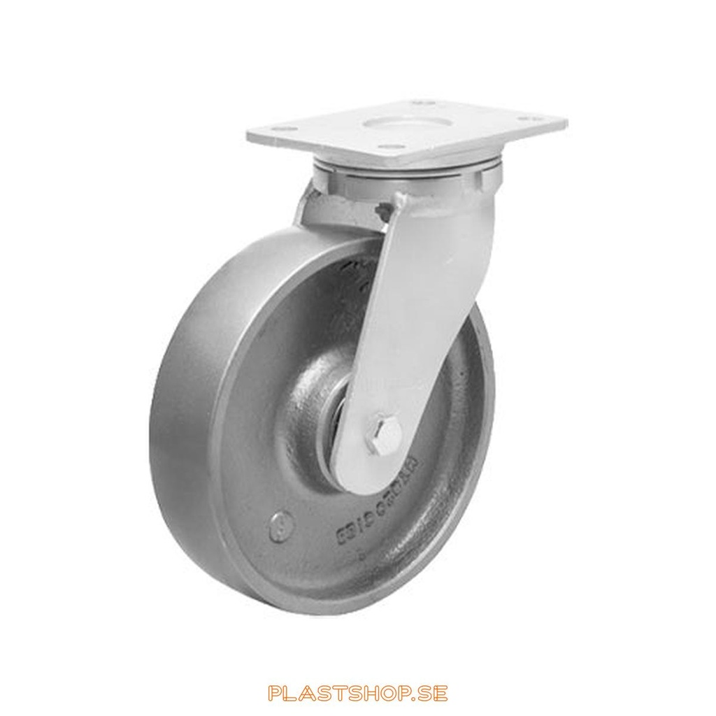 Link wheel, without brake, plate, wheel diameter 125 mm, building height 170 mm, hard wheel in solid Gjutjärn, grå. 550 kg load capacity, dubbla ball bearings