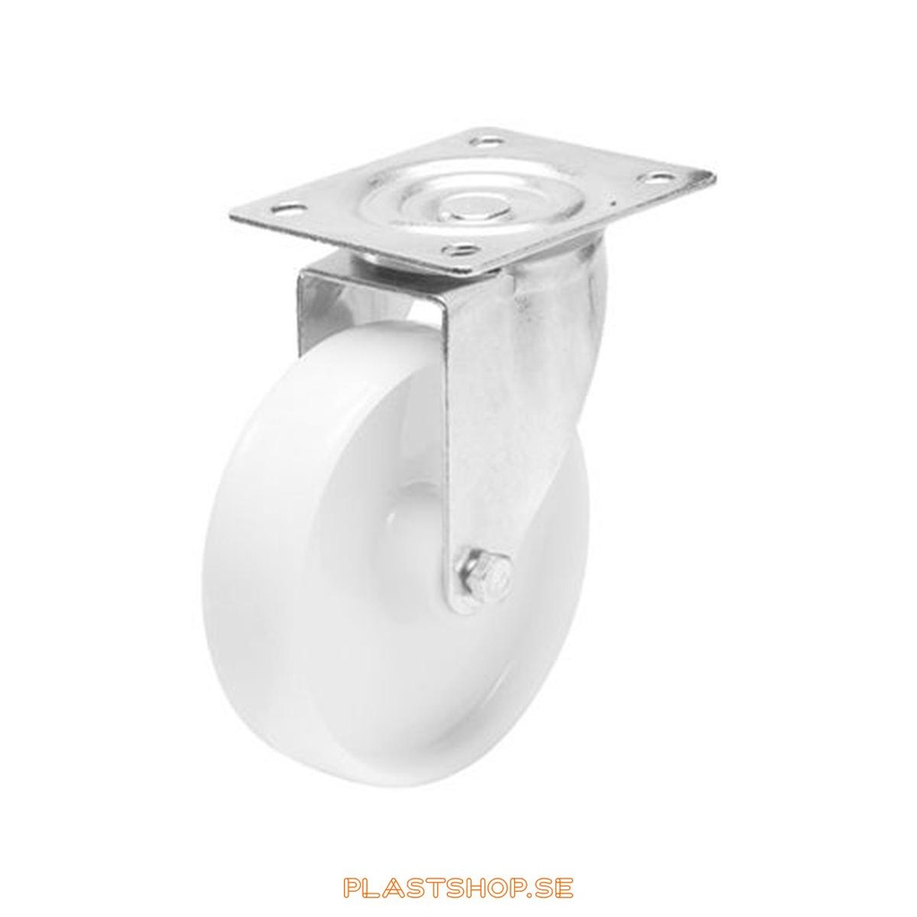 Link wheel, without brake, plate, wheel diameter 125 mm, building height 155 mm, hard wheel in solid Polypropen (PP), vit. 160 kg load capacity, slide bearings