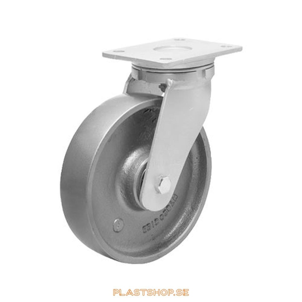 Link wheel, without brake, plate, wheel diameter 150 mm, building height 200 mm, hard wheel in solid Gjutjärn. 700 kg load capacity, dubbla ball bearings