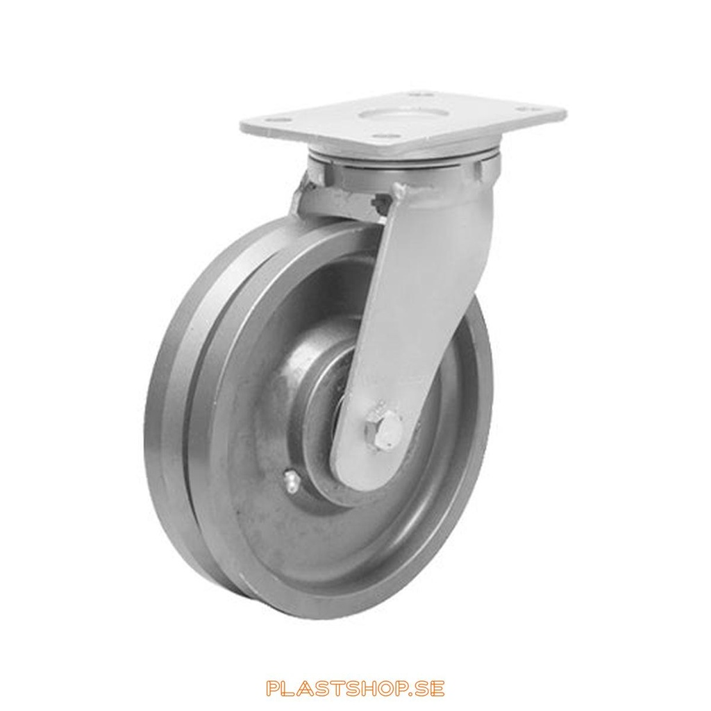 Link wheel, without brake, plate, wheel diameter 150 mm, building height 200 mm, hard wheel in solid Stål. 1150 kg load capacity, dubbla ball bearings