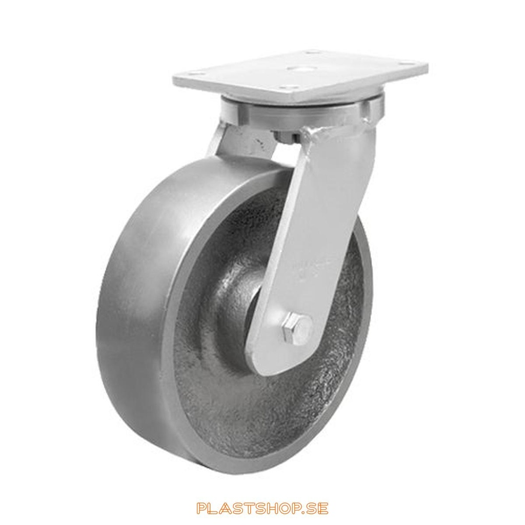 Link wheel, without brake, plate, wheel diameter 250 mm, building height 314 mm, hard wheel in solid Stål. 2900 kg load capacity, dubbla ball bearings