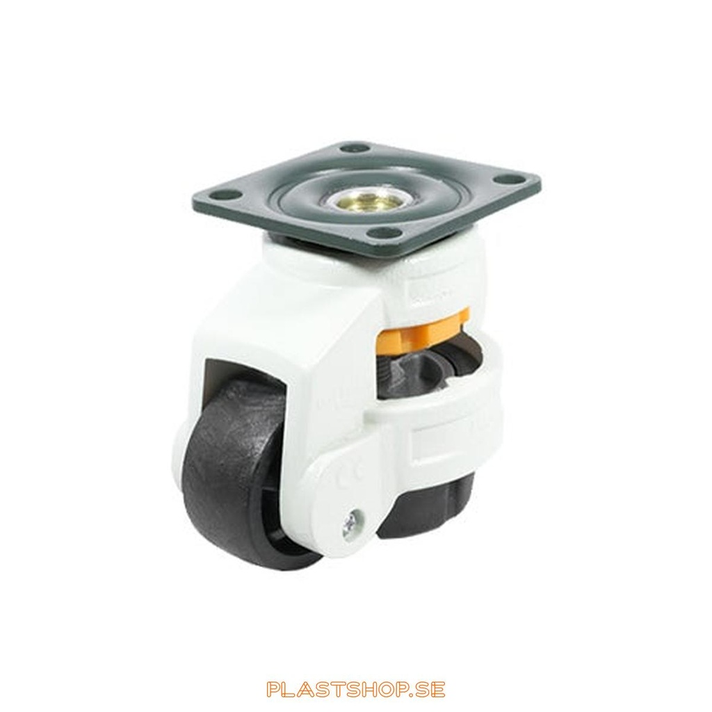 Link wheel, without brake, plate, wheel diameter 40 mm, building height 75 mm, hard wheel in solid Nylon PA6, svart. 50 kg load capacity